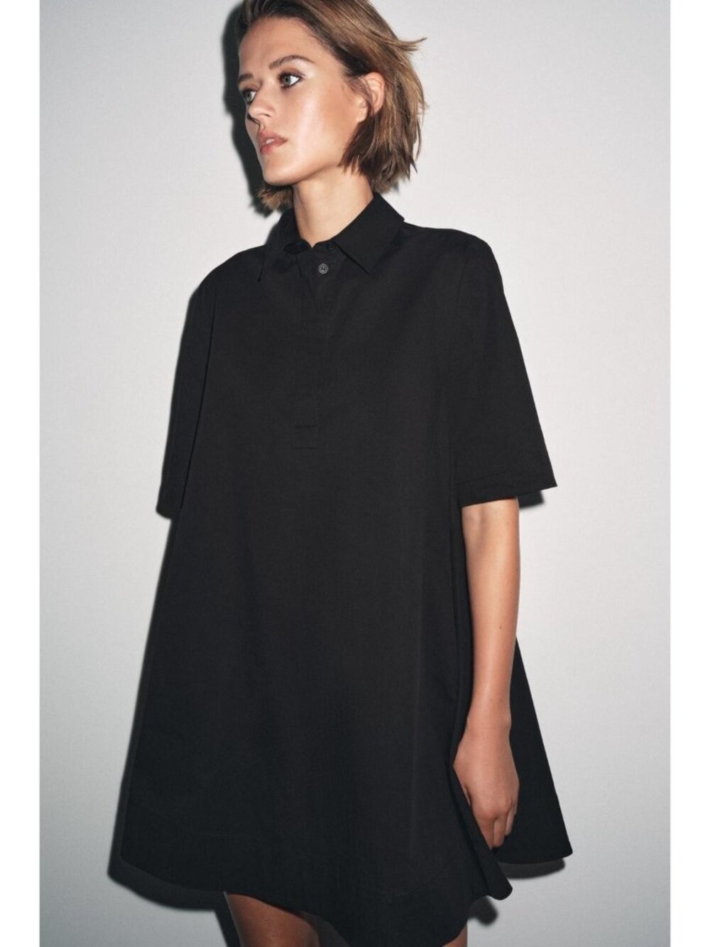 Zara ZW Womens Short Poplin Dress Large Black Short Sleeve Collared 9479/078 NWT - Picture 4 of 13